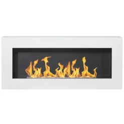 Camino Bioetanolo da Parete 2,5 KW Bianco Fiamma Reale Lana di Roccia