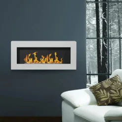 Camino Bioetanolo da Parete 2,5 KW Bianco Fiamma Reale Lana di Roccia