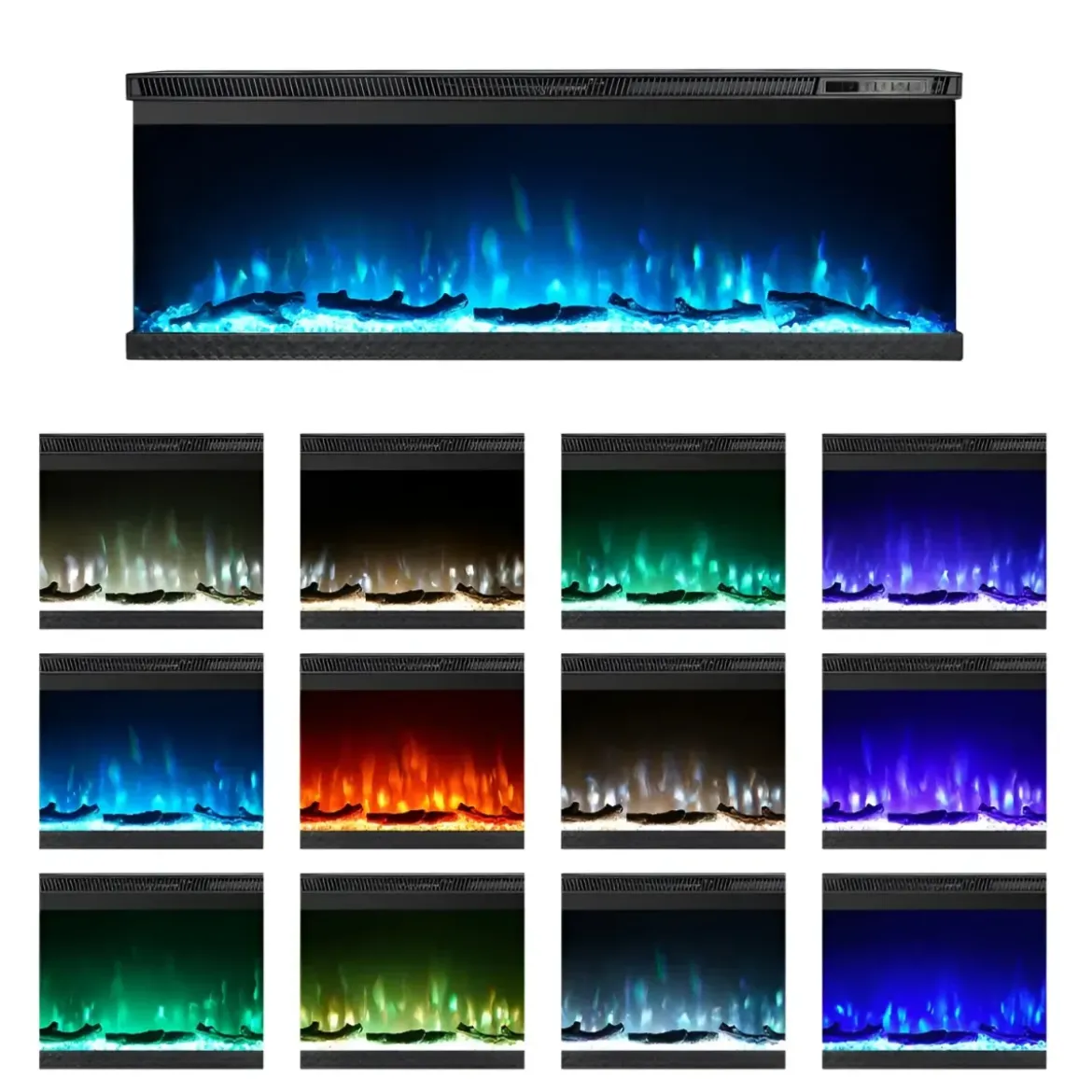 Camino Elettrico a Incasso 3 Lati 1500 W Effetto Fiamma Colorata 3D