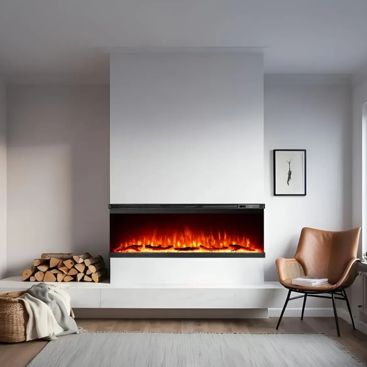 Camino Elettrico a Incasso 3 Lati 1500 W Effetto Fiamma Colorata 3D