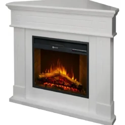 Camino Elettrico Angolare 1800W da Appoggio Legno Bianco per Interno