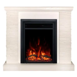 Camino Elettrico Bianco Effetto Pietra 1500W Moderno Fiamma Colorata
