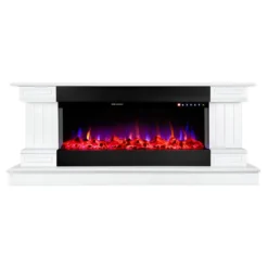 Camino Elettrico Bianco 1500W Riscaldante con Fiamma 3D e Termostato