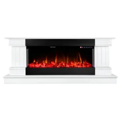 Camino Elettrico Bianco 1500W Riscaldante con Fiamma 3D e Termostato