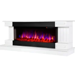 Camino Elettrico Bianco 1500W Riscaldante con Fiamma 3D e Termostato
