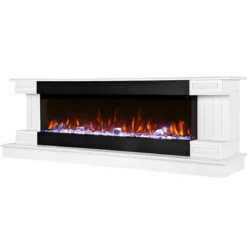Camino Elettrico Bianco 1500W 181x43x60 con Fiamma 3D e Termostato