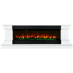 Camino Elettrico Bianco 1500W 181x43x60 con Fiamma 3D e Termostato
