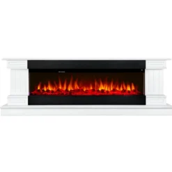Camino Elettrico Bianco 1500W 181x43x60 con Fiamma 3D e Termostato
