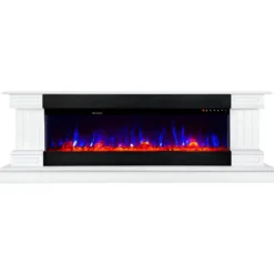 Camino Elettrico Bianco 1500W 181x43x60 con Fiamma 3D e Termostato