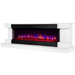 Camino Elettrico Bianco 1500W 181x43x60 con Fiamma 3D e Termostato