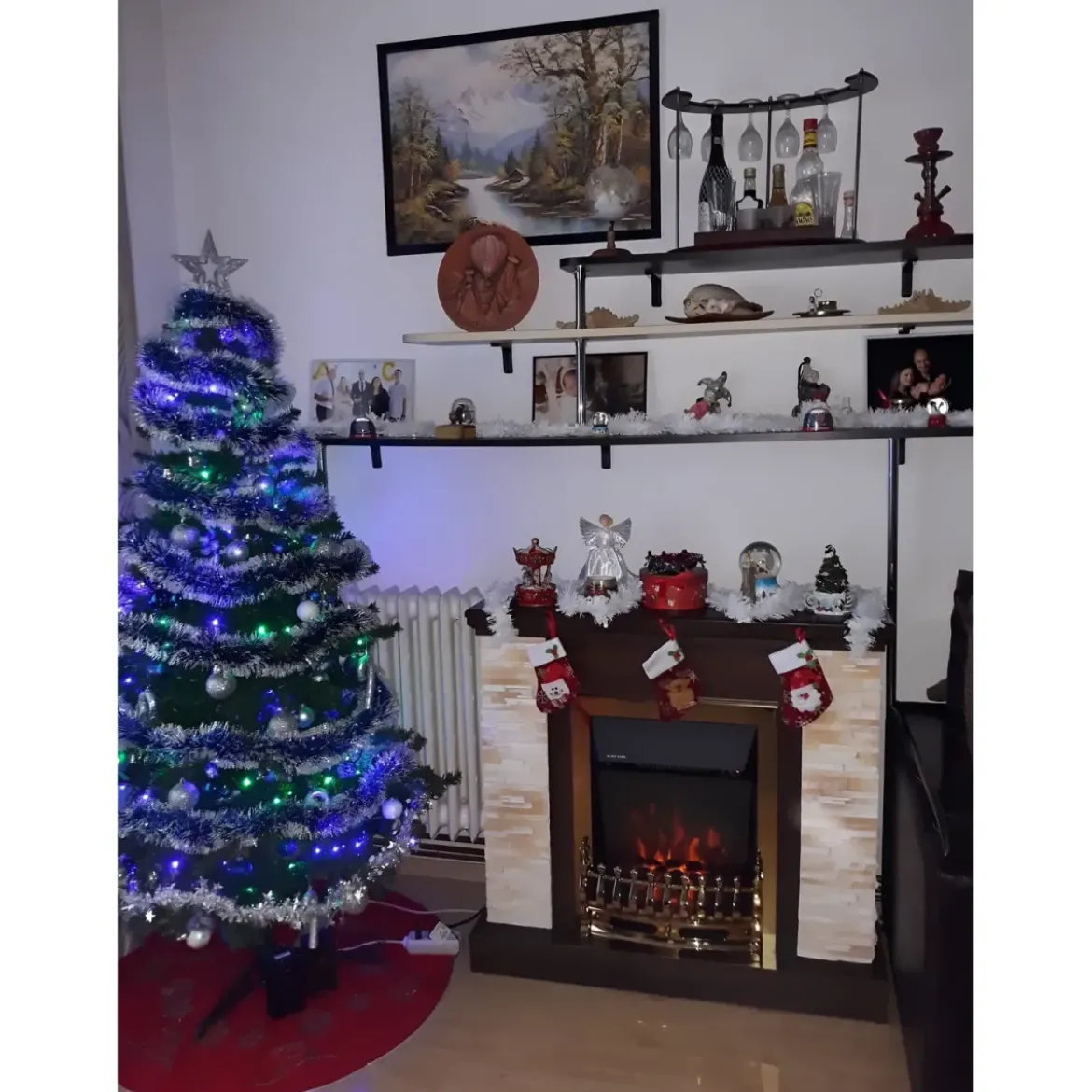 Camino Elettrico Classico 2000W da Soggiorno Noce Rustico con Telecomando