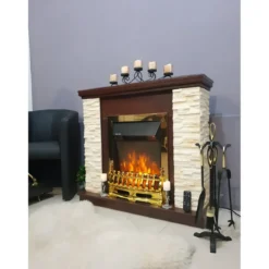 Camino Elettrico Classico 2000W da Soggiorno Noce Rustico con Telecomando