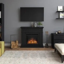 Camino Elettrico con Cornice in Legno Nero Tagu Larsen 1500w e Telecomando