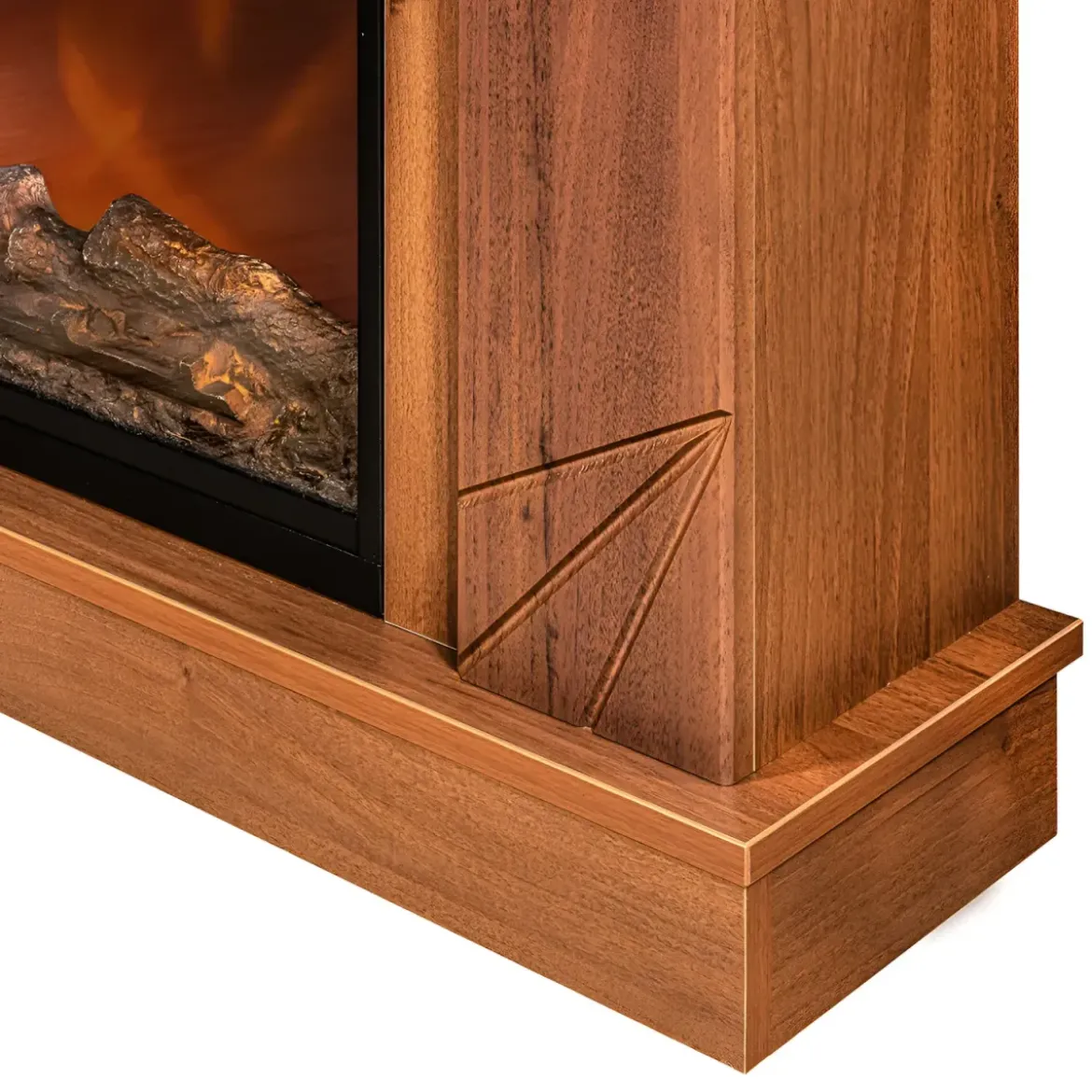 Camino Elettrico con Mantello Legno Noce 1500W Fiamma LED 3 Colori