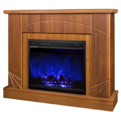 Camino Elettrico con Mantello Legno Noce 1500W Fiamma LED 3 Colori