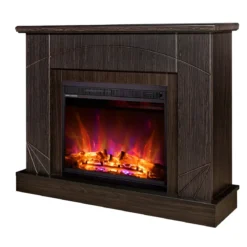 Camino Elettrico con Mantello Legno Scuro 1500W Fiamma LED 3 Colori
