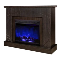 Camino Elettrico con Mantello Legno Scuro 1500W Fiamma LED 3 Colori