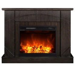 Camino Elettrico con Mantello Legno Scuro 1500W Fiamma LED 3 Colori