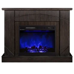 Camino Elettrico con Mantello Legno Scuro 1500W Fiamma LED 3 Colori