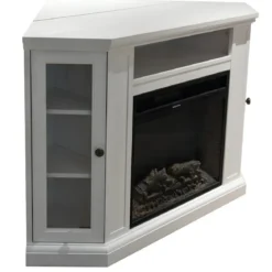 Camino Elettrico con Mobile Angolare 1800W da Appoggio in Legno Bianco