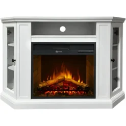 Camino Elettrico con Mobile Angolare 1800W da Appoggio in Legno Bianco