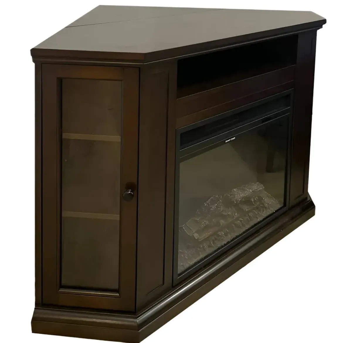 Camino Elettrico con Mobile Angolare 1800W da Appoggio in Legno Noce