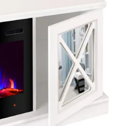 Camino Elettrico con Mobile Specchiato Bianco 1500W Moderno per Soggiorno