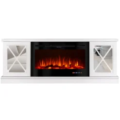 Camino Elettrico con Mobile Specchiato Bianco 1500W Moderno per Soggiorno