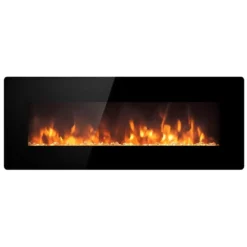 Camino Elettrico da Parete 1800 W Vetro Temperato LED Telecomando