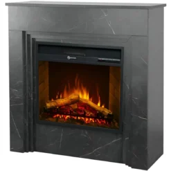 Camino Elettrico da Pavimento 1800W in Legno Effetto Marmo Nero