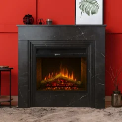 Camino Elettrico da Pavimento 1800W in Legno Effetto Marmo Nero