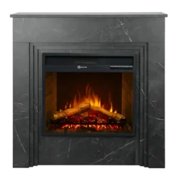 Camino Elettrico da Pavimento 1800W in Legno Effetto Marmo Nero