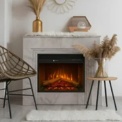 Camino Elettrico da Pavimento 1800W in Legno Effetto Marmo Bianco