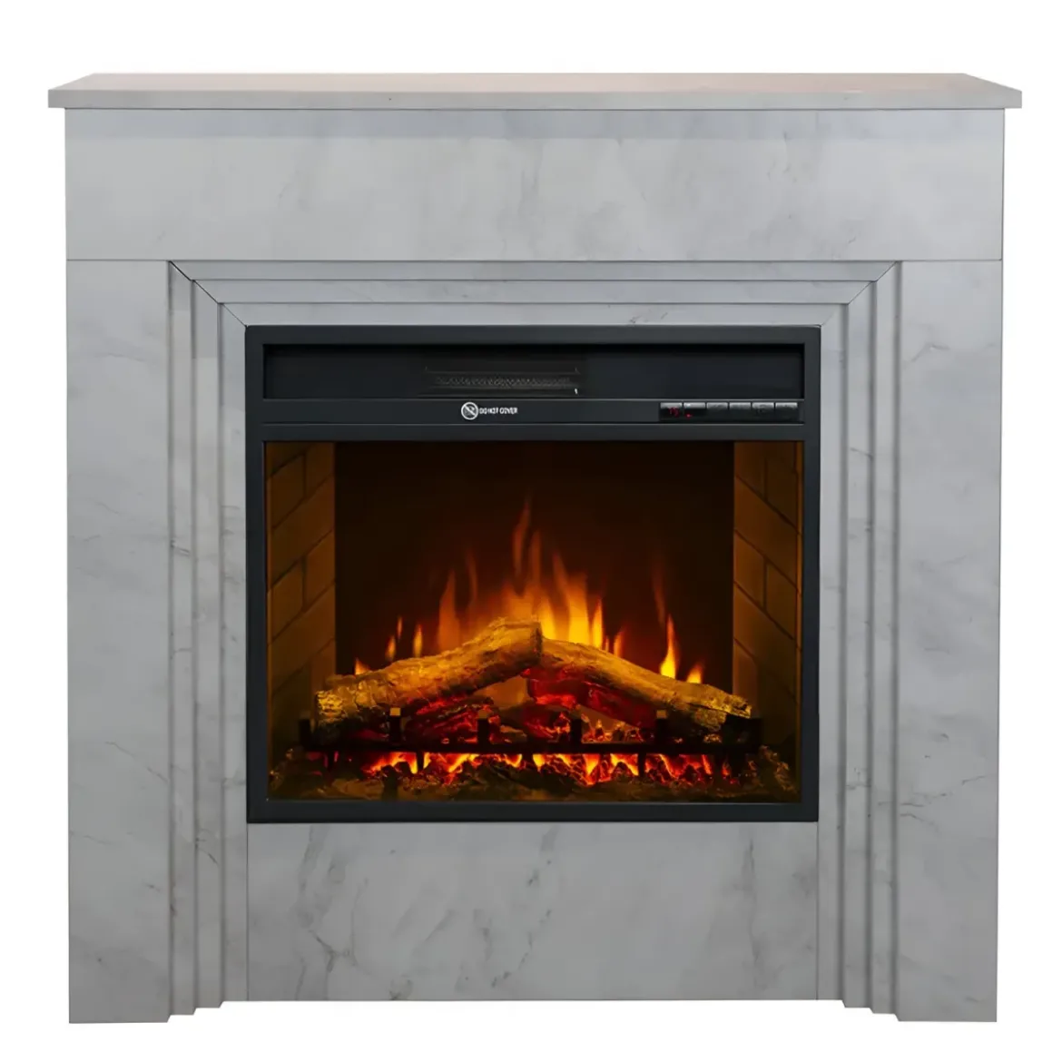 Camino Elettrico da Pavimento 1800W in Legno Effetto Marmo Bianco