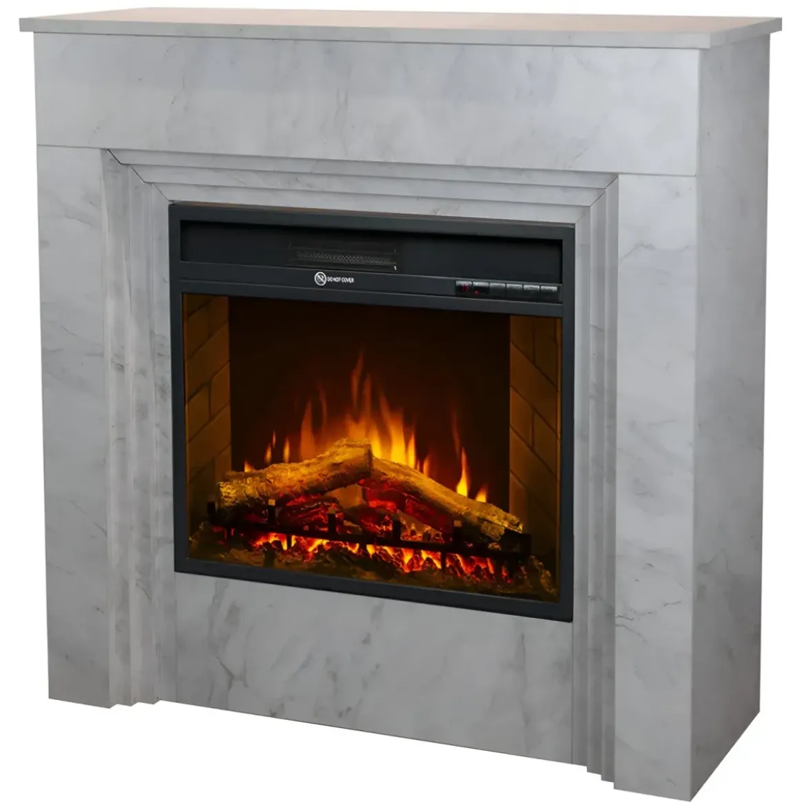 Camino Elettrico da Pavimento 1800W in Legno Effetto Marmo Bianco