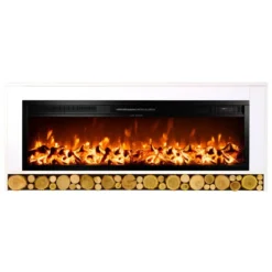 Camino Elettrico da Terra Bianco 1500W con Fiamma Regolabile Classico