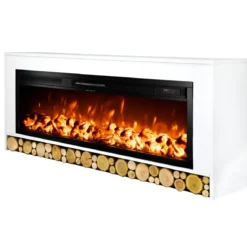 Camino Elettrico da Terra Bianco 1500W con Fiamma Regolabile Classico