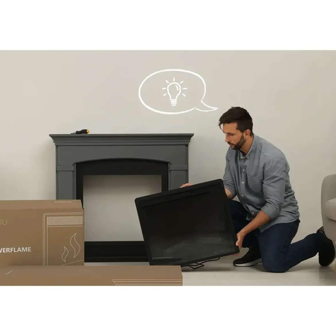 Camino Elettrico Finto con Cornice Nero Tagu Hagen da Pavimento