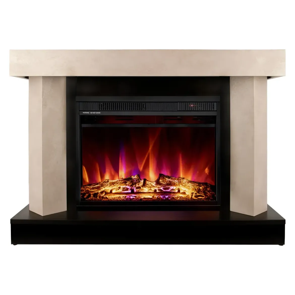 Camino Elettrico Riscaldamento 1500W Moderno Beige Fiamma 3 Colori
