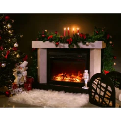 Camino Elettrico Riscaldamento 1500W Moderno Beige Fiamma 3 Colori
