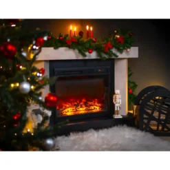 Camino Elettrico Riscaldamento 1500W Moderno Beige Fiamma 3 Colori