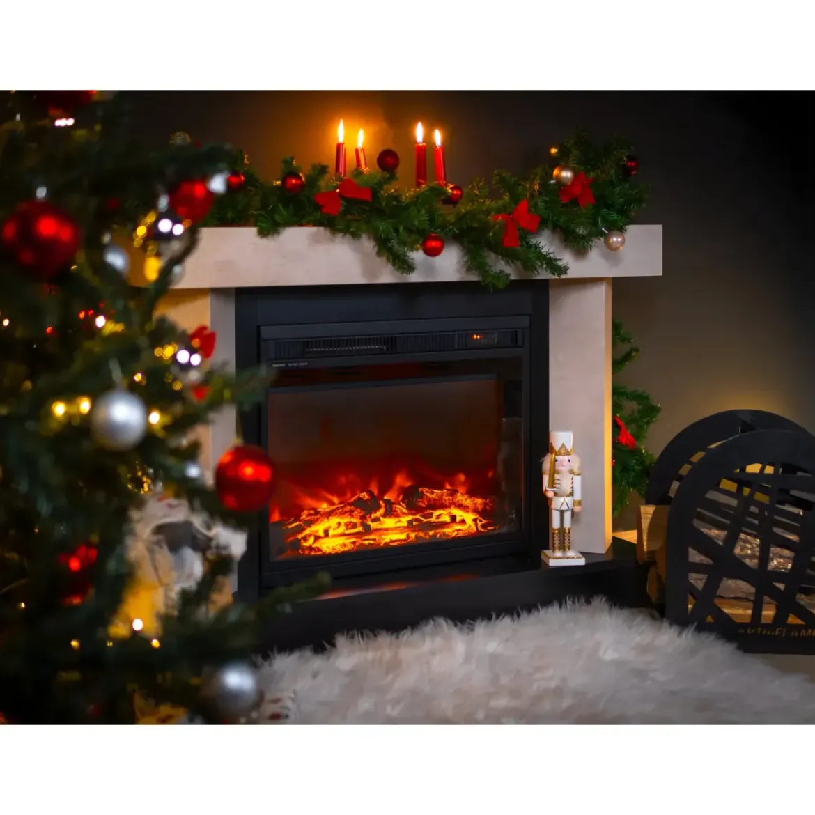 Camino Elettrico Riscaldamento 1500W Moderno Beige Fiamma 3 Colori
