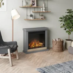 Camino Elettrico Tagu Hagen a Led da Pavimento 1500w con Cornice Grigio