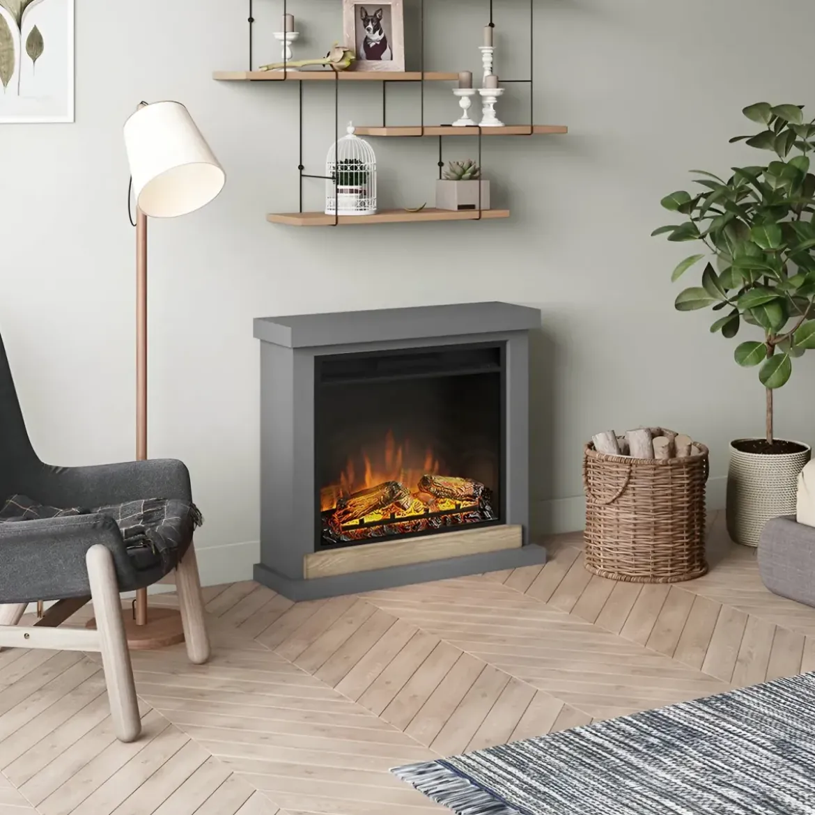 Camino Elettrico Tagu Hagen a Led da Pavimento 1500w con Cornice Grigio