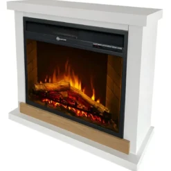 Camino Elettrico 1800W Bianco da Pavimento Legno Fiamma Realistica