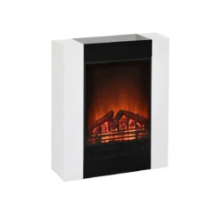 Camino Elettrico 1500 W con Cornice in Legno Stufa Fuoco Finto a Led Telecomando