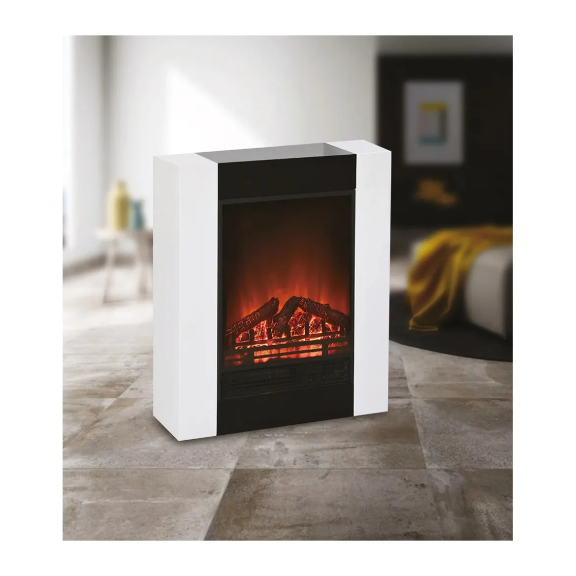 Camino Elettrico 1500 W con Cornice in Legno Stufa Fuoco Finto a Led Telecomando