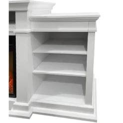 Camino Elettrico 1800W con Mobile Ripiani da Pavimento in Legno Bianco