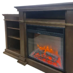 Camino Elettrico 1800W con Mobile Ripiani da Pavimento in Legno Noce
