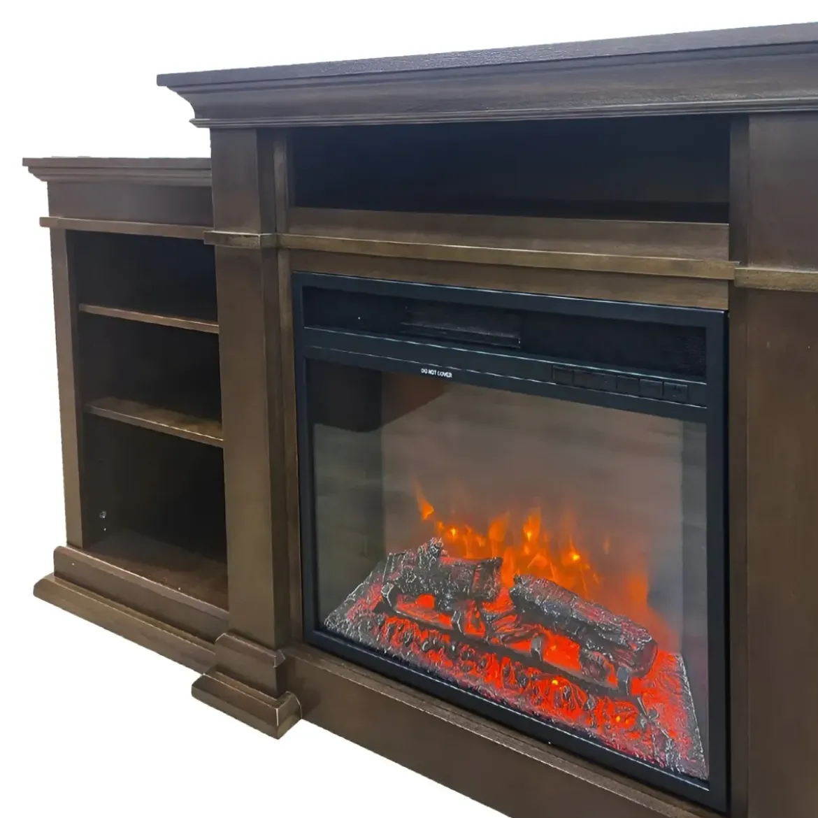 Camino Elettrico 1800W con Mobile Ripiani da Pavimento in Legno Noce